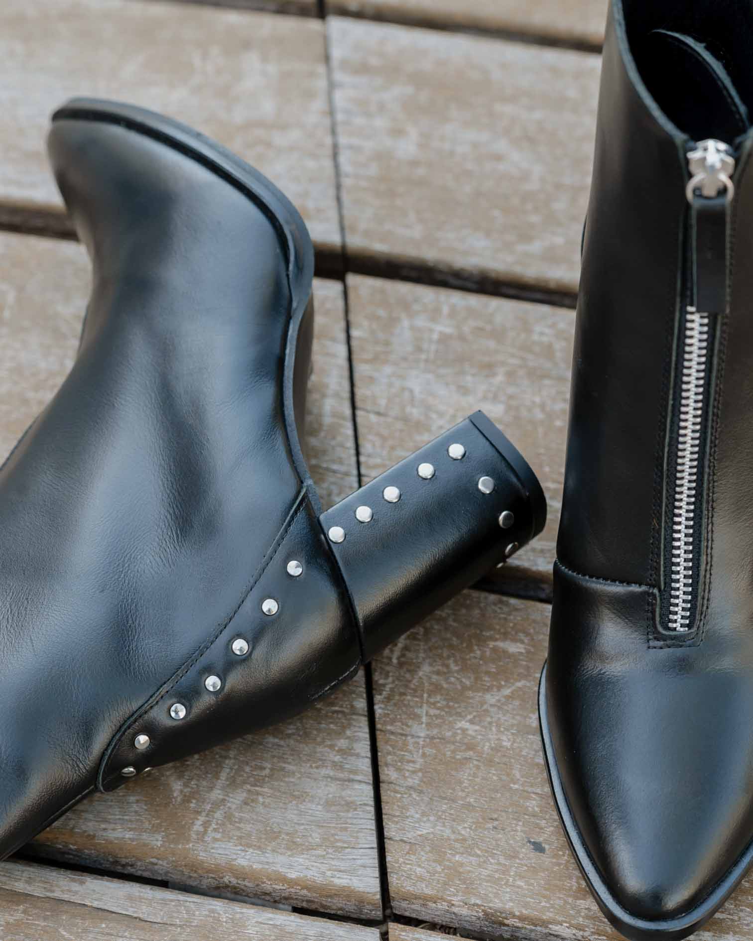 Black Leather Ankle Boot with Studs Atenea
