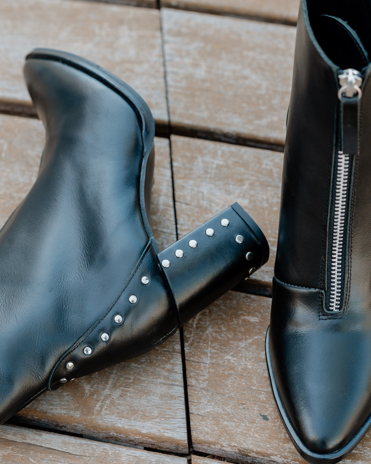 Black Leather Ankle Boot with Studs Atenea