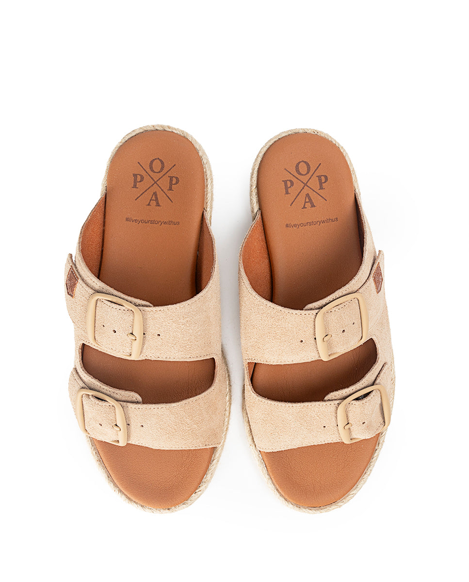 Galdana Beige Suede Flat Sandal