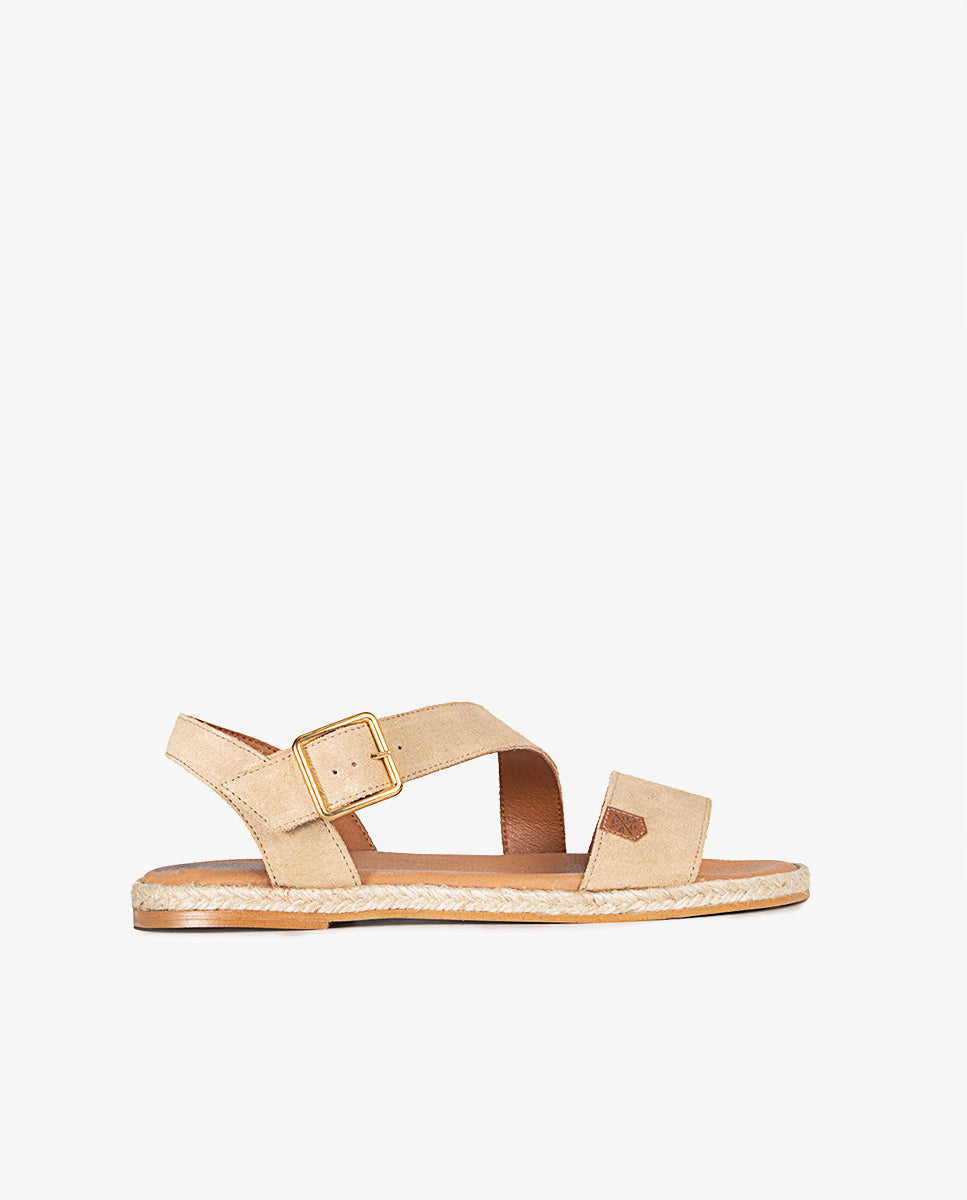 Sandalia Plana Leyte Serraje Beige