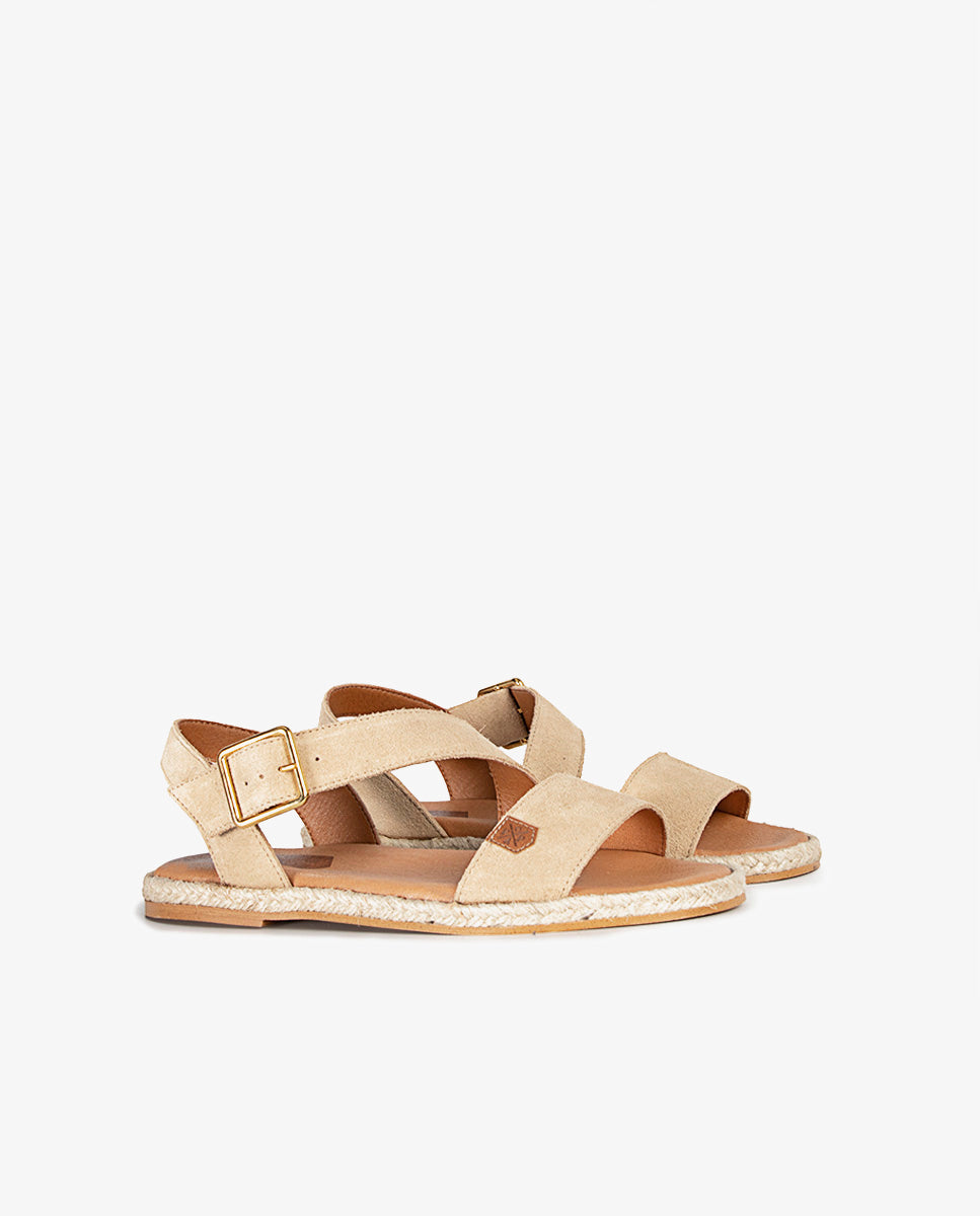 Sandalia Plana Leyte Serraje Beige