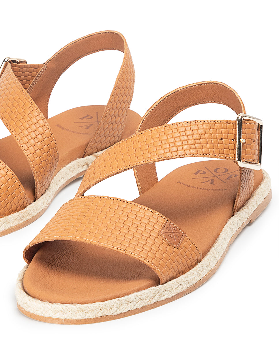 Leyte Engraved Leather Flat Sandal