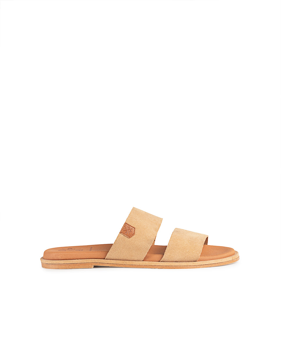 Portable Flat Sandal Beige Suede