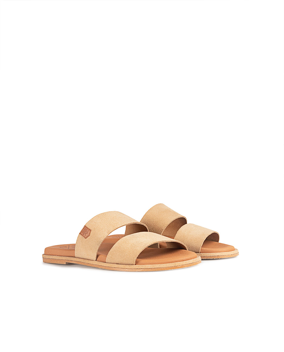 Portable Flat Sandal Beige Suede