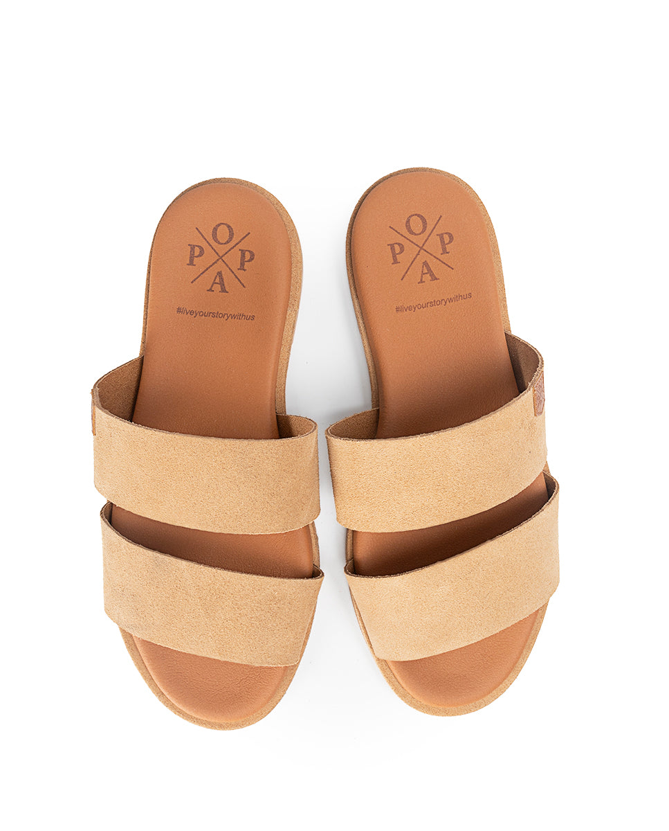 Portable Flat Sandal Beige Suede