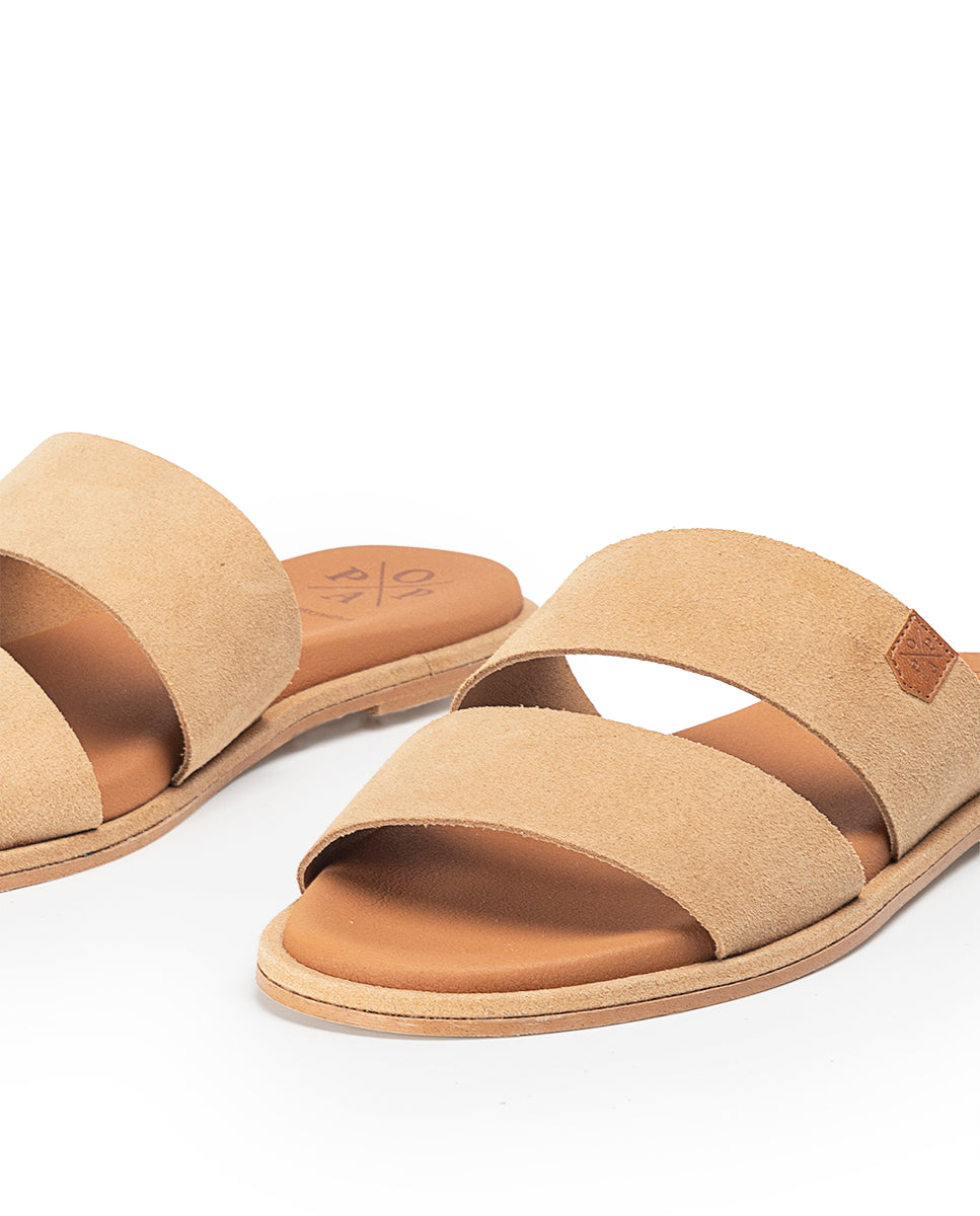 Portable Flat Sandal Beige Suede