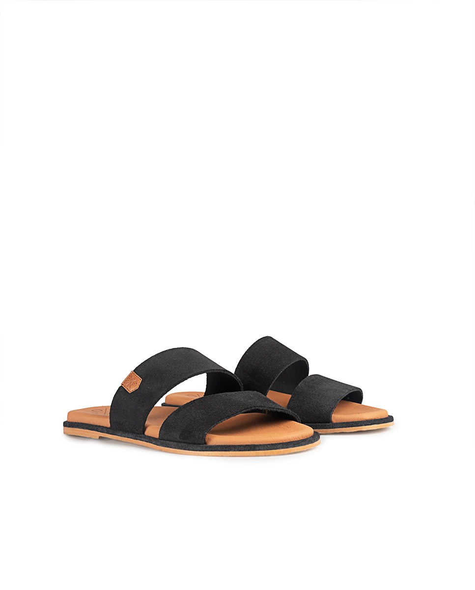 Portable Black Suede Flat Sandal