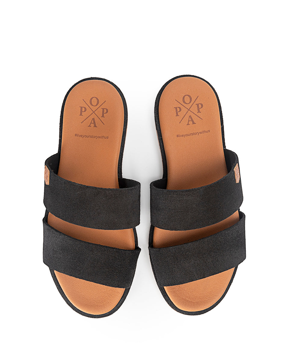 Portable Black Suede Flat Sandal