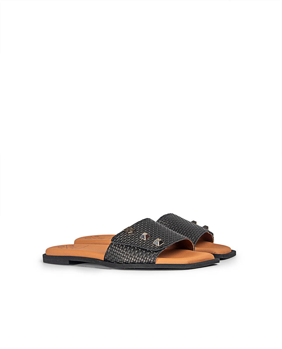 Nazare Black Braided Flat Sandal