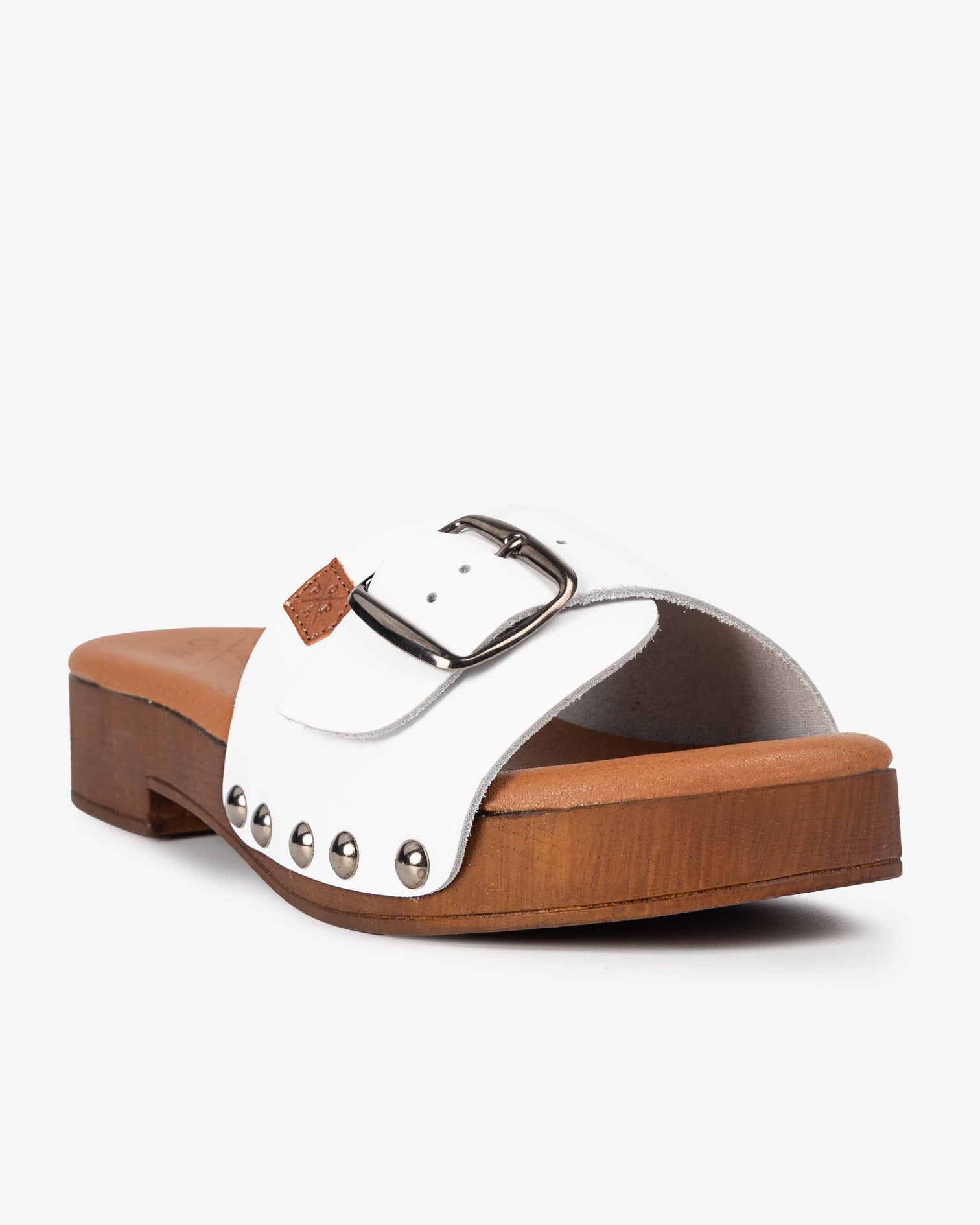 Sandalia Madera Tachas Cumaru Piel Blanco 35