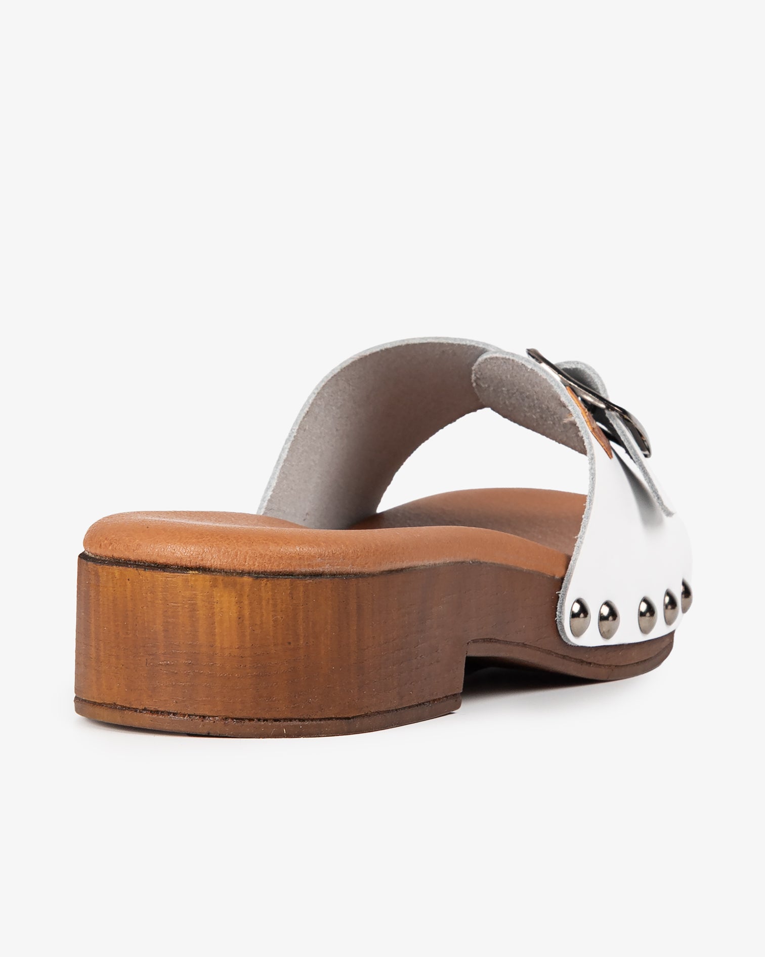 Sandalia Madera Tachas Cumaru Piel Blanco 35
