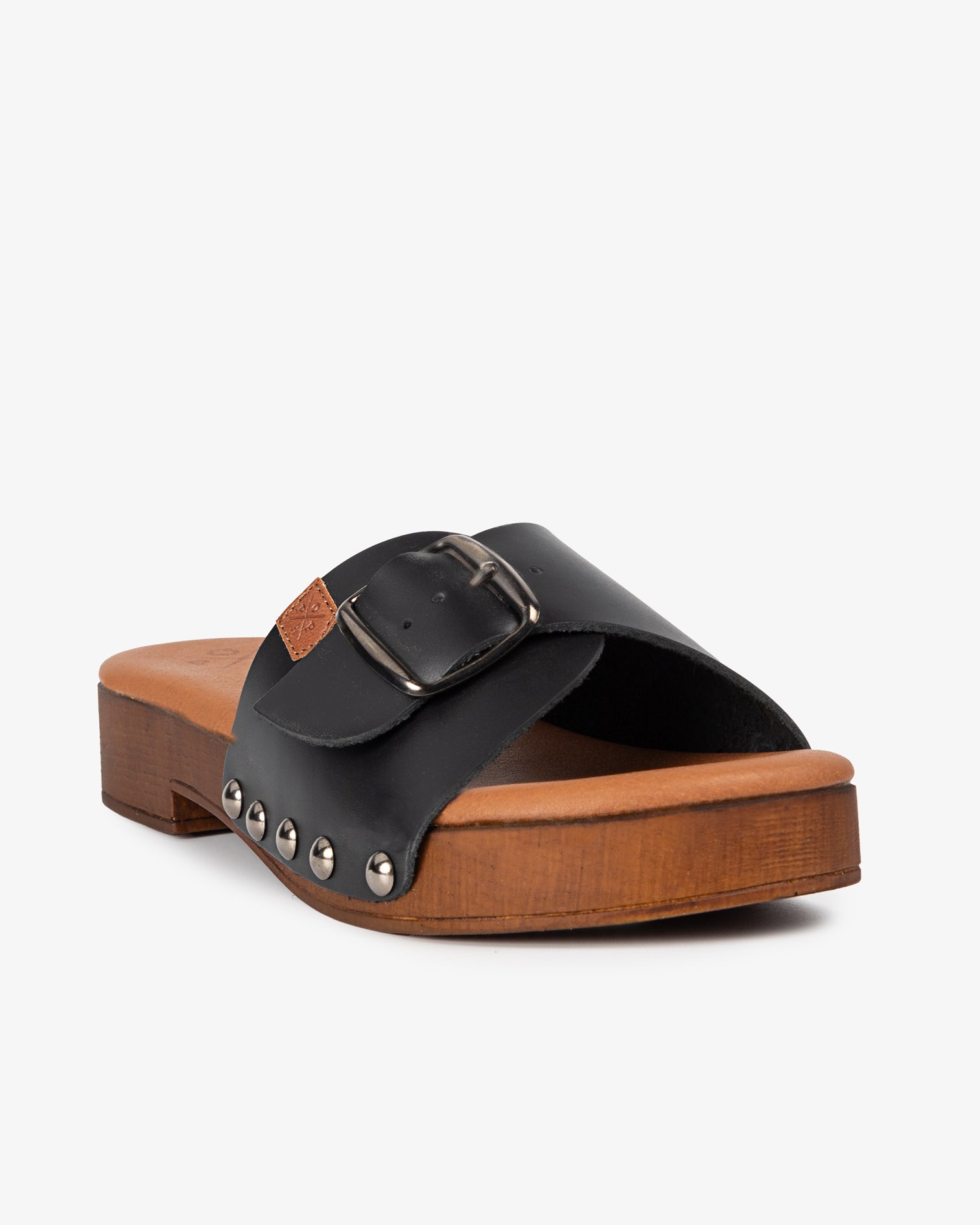 Sandalia Madera Tachas Cumaru Piel Negro 35