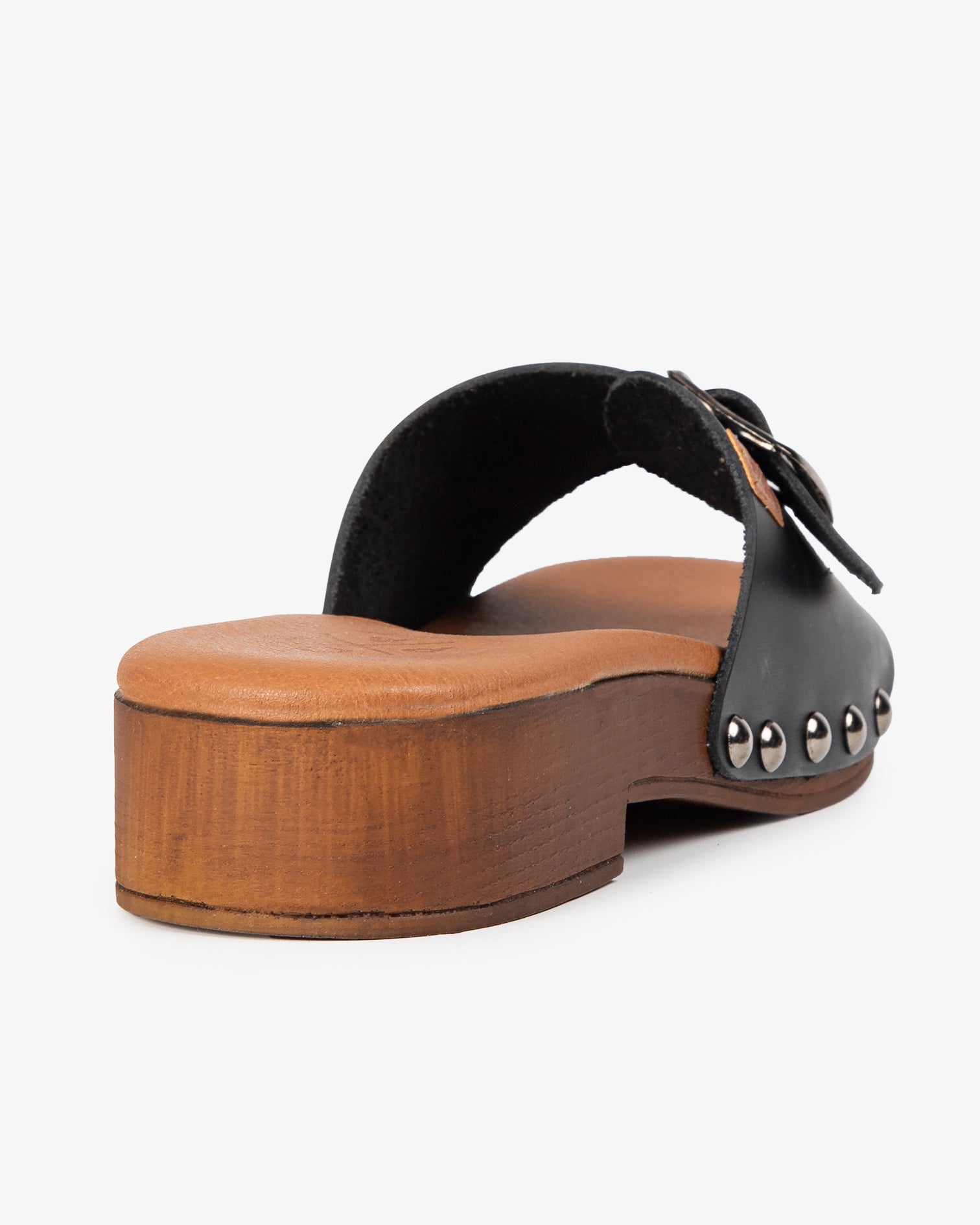 Sandalia Madera Tachas Cumaru Piel Negro 35