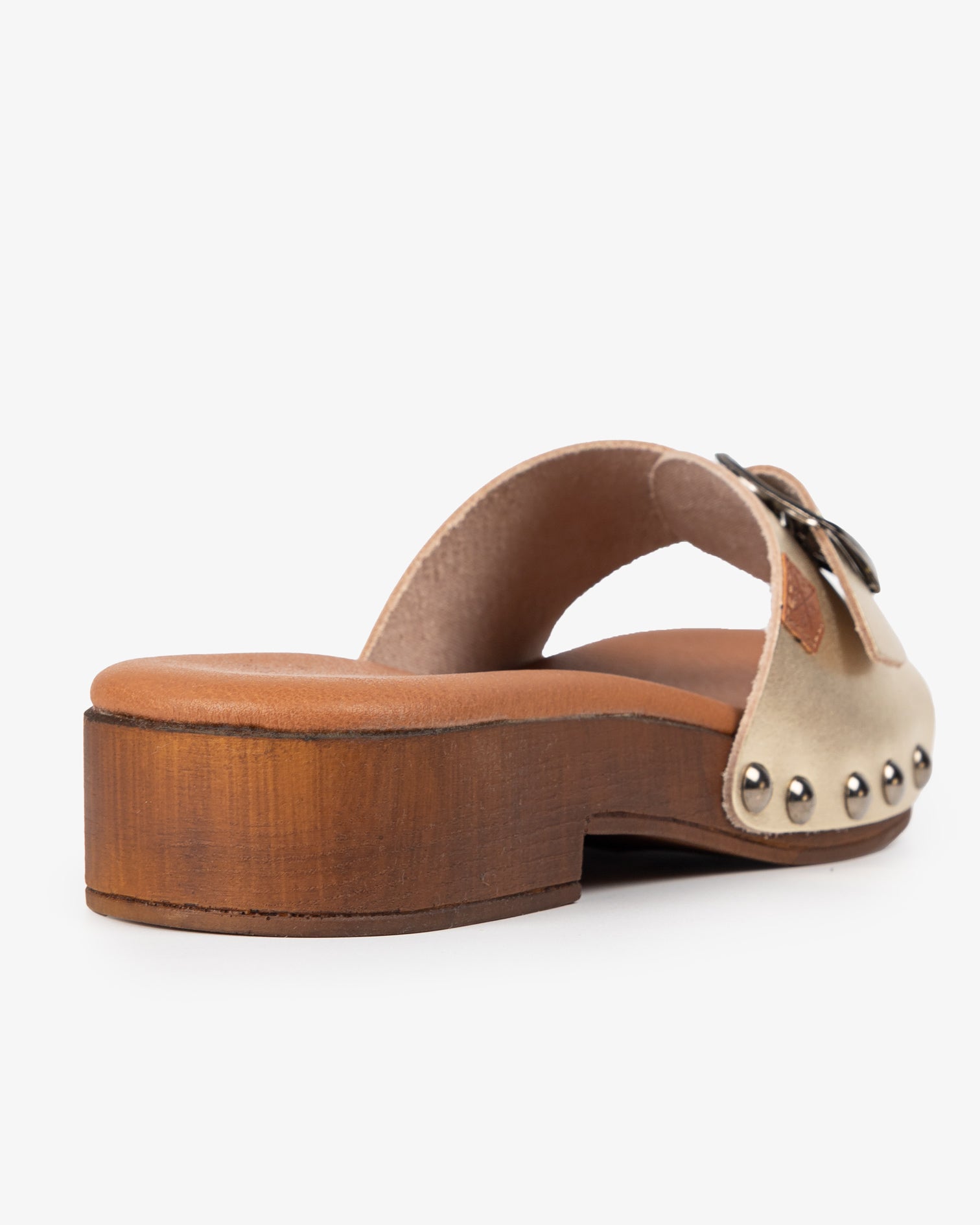 Sandalia Madera Tachas Cumaru Piel Oro 35