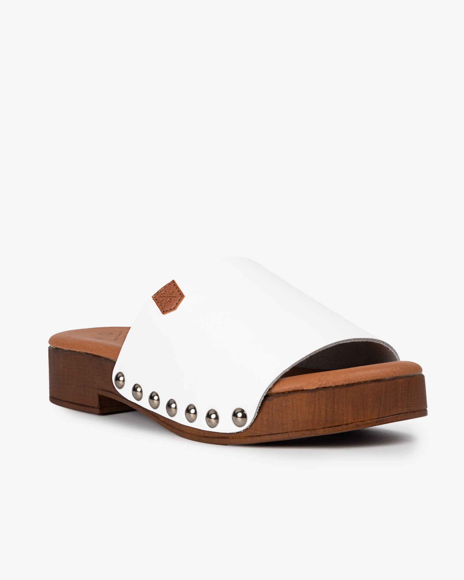 Sandalia Madera Tachas Tilo Piel Blanco 35