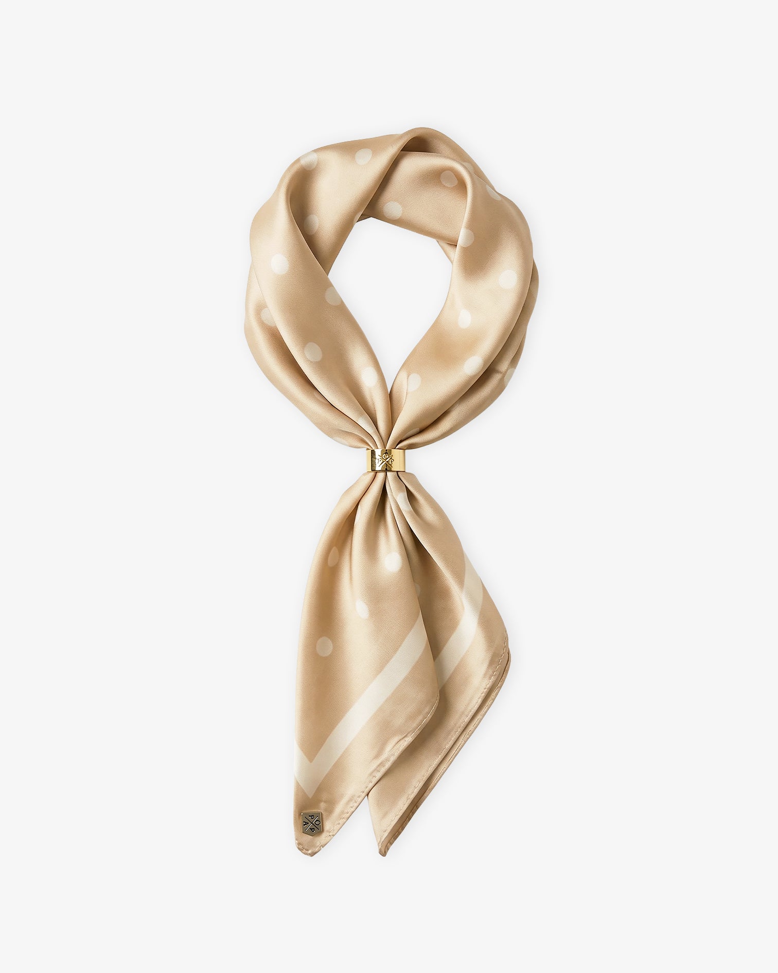 Foulard à pois beige et blanc 
