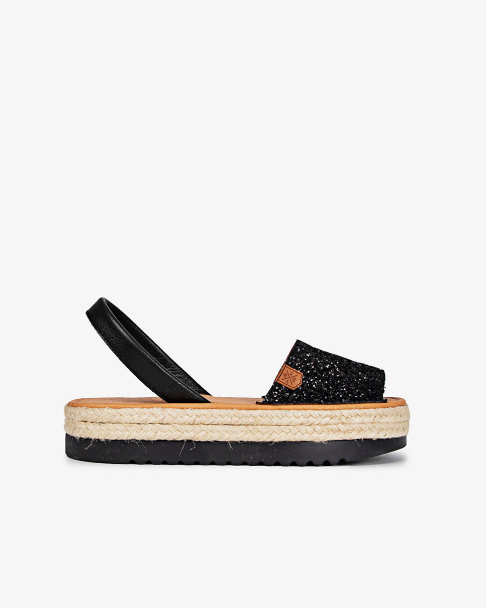 Menorquina Plataforma Julia Glitter Negro