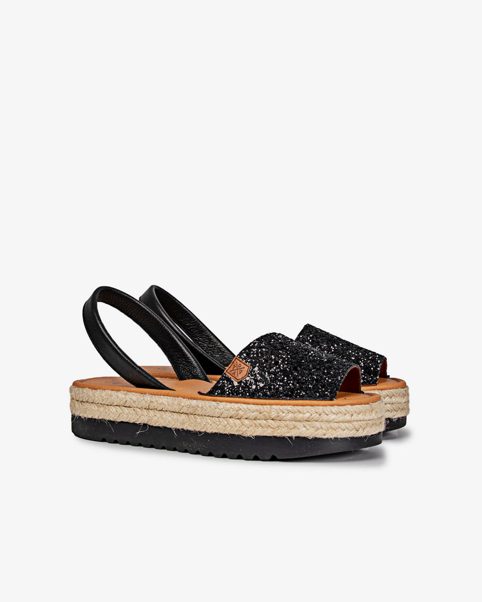 Menorquina Plataforma Julia Glitter Negro