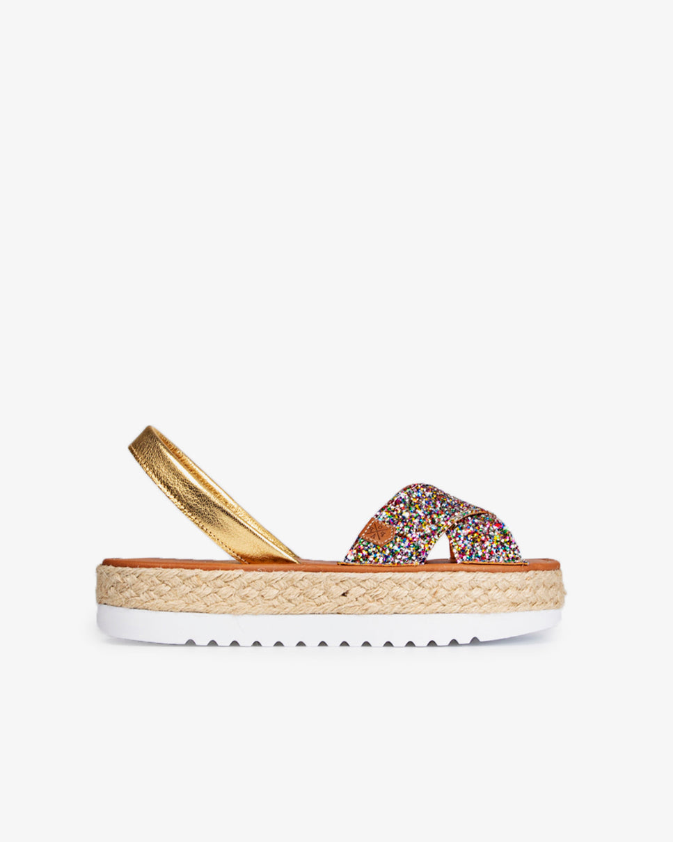 Menorquina Plataforma Oprah Glitter Multi