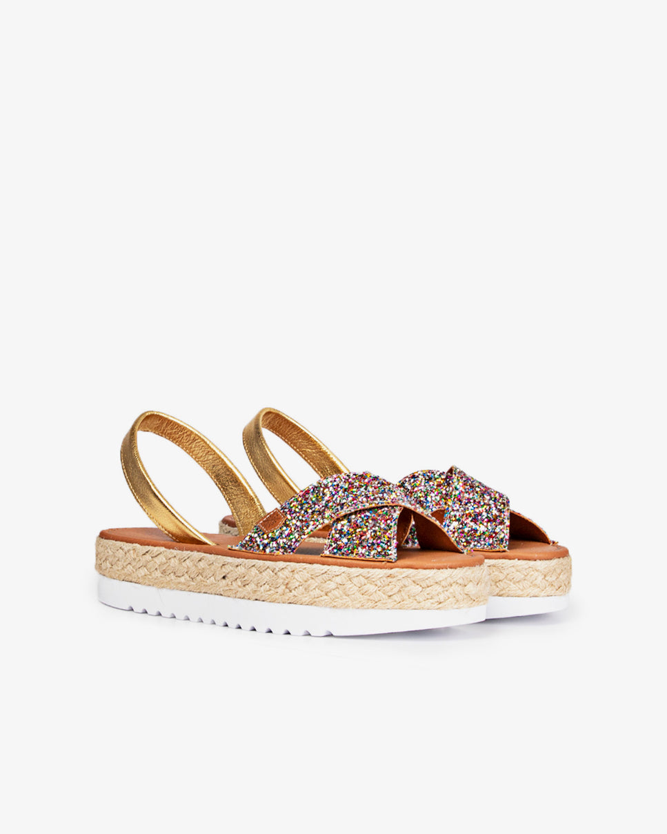 Menorquina Plataforma Oprah Glitter Multi
