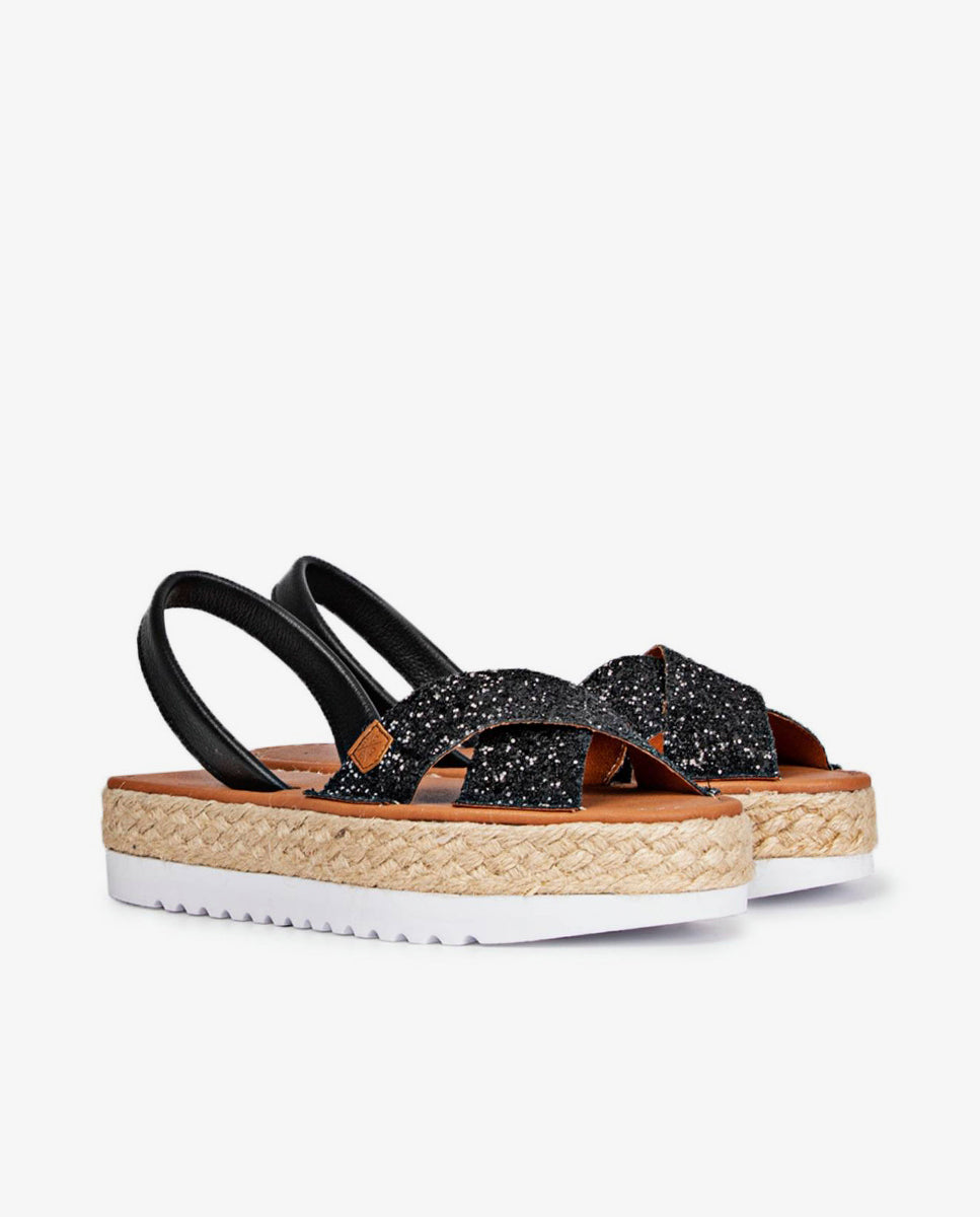Menorquina Plataforma Oprah Glitter Negro