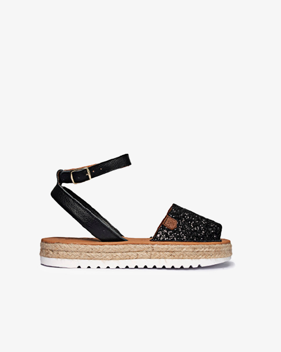 Menorquina Plataforma Larios Glitter Negro