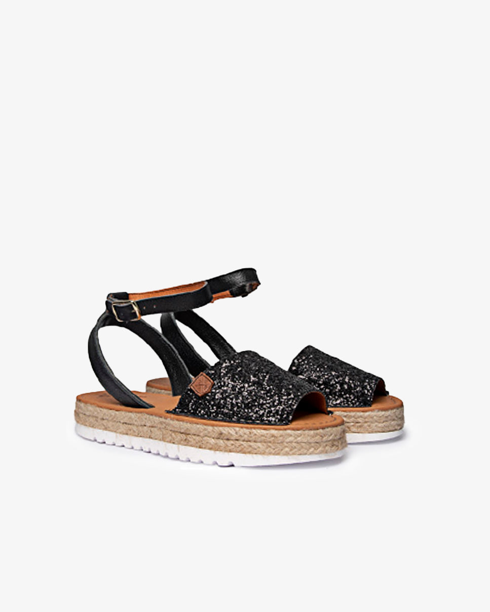 Menorquina Plataforma Larios Glitter Negro