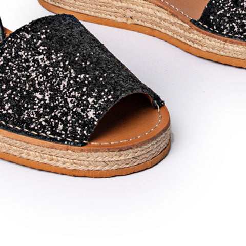 Menorquina Plataforma Malala Glitter Negro