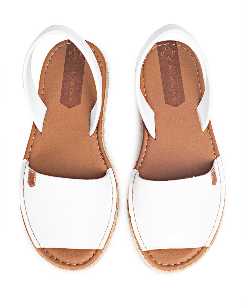 Sandales de Minorque à plateforme Rosario en cuir blanches