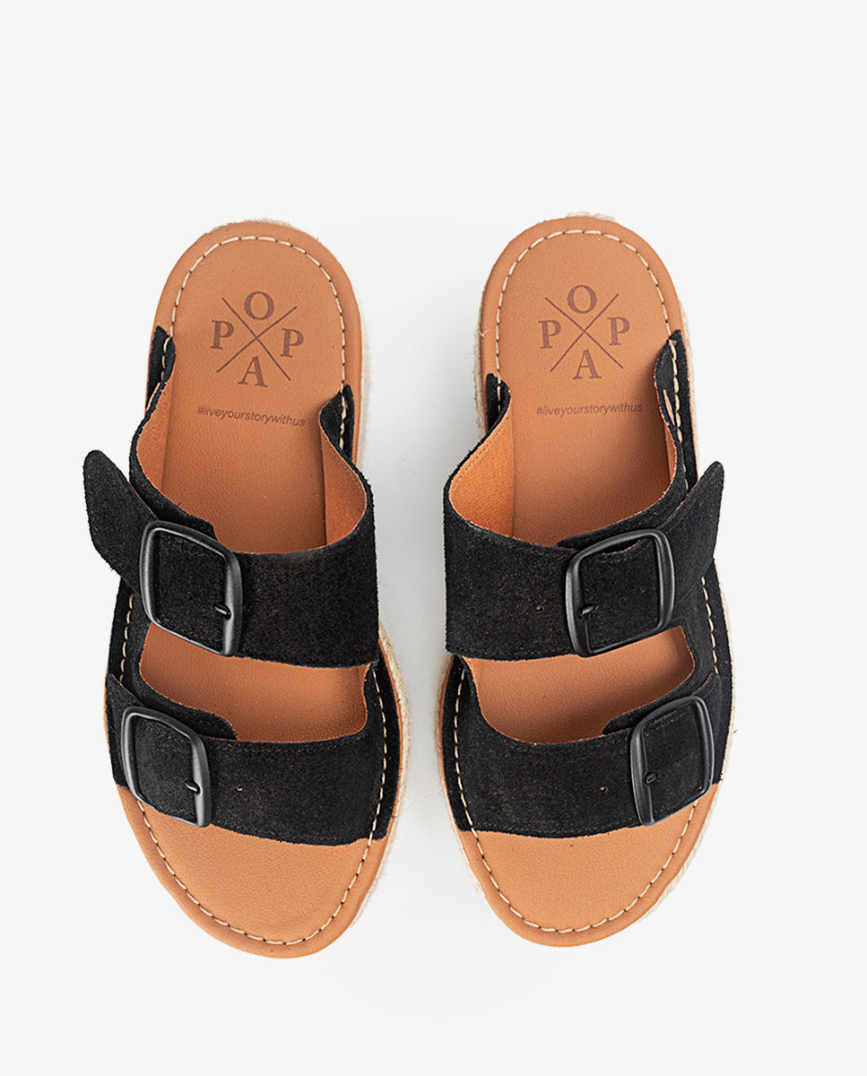 Menorquina Plateforme Collao Daim Noir