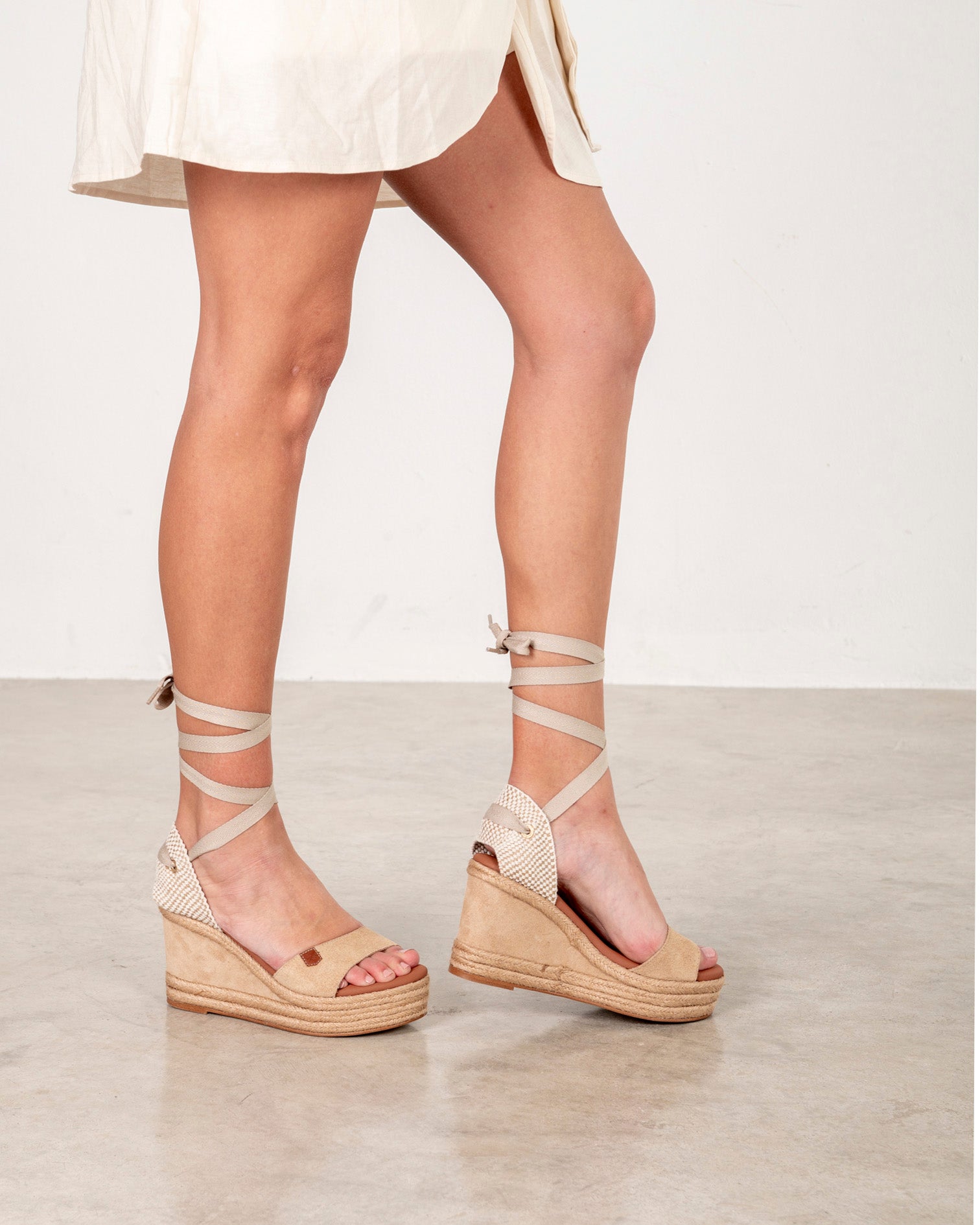 Algarve High Wedge Beige Daim