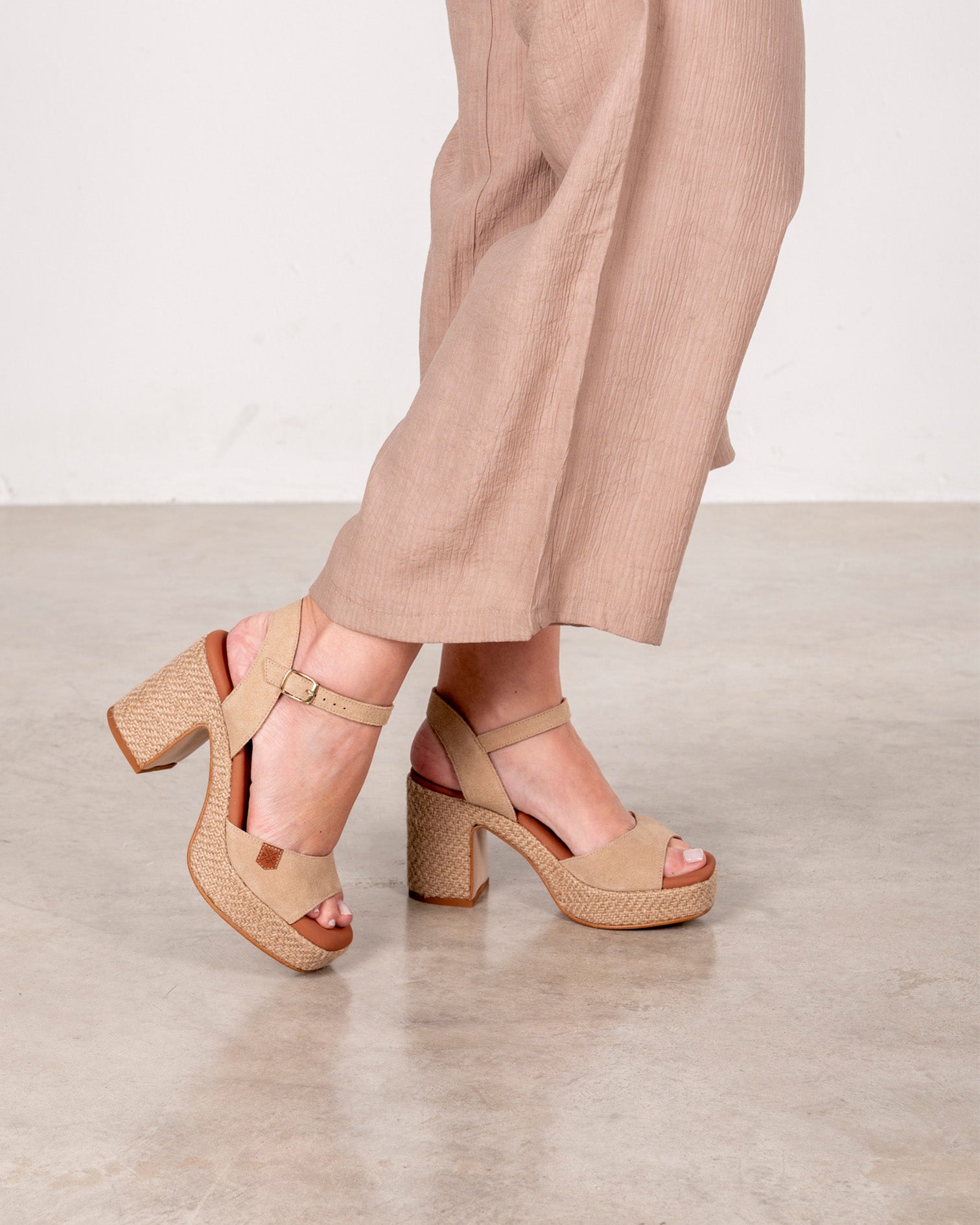 Marseille Suede Beige Heeled Sandal with Buckle