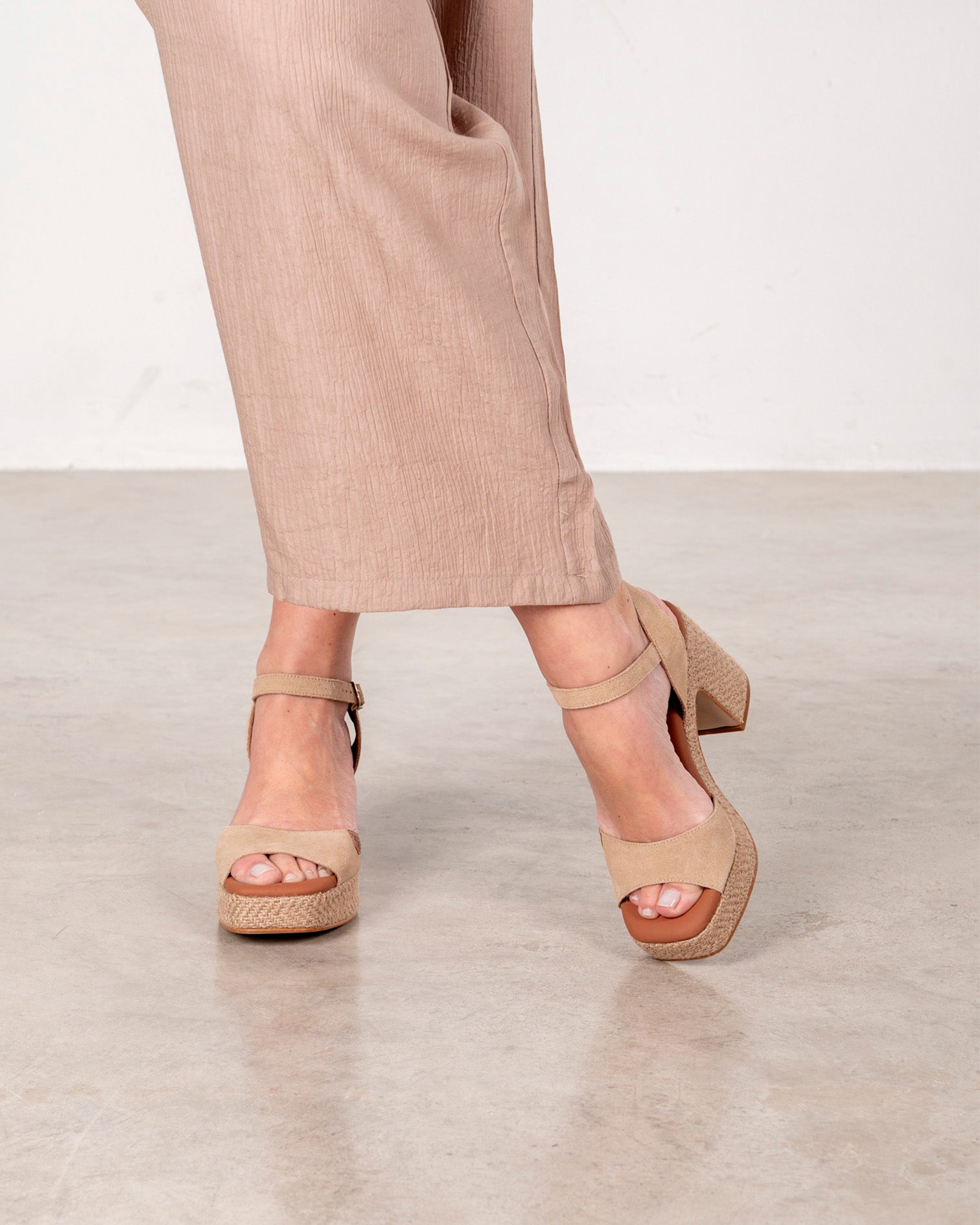 Marseille Suede Beige Heeled Sandal with Buckle