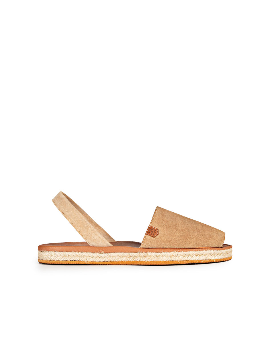 Flat Vila Beige Split Leather Menorcan Sandals