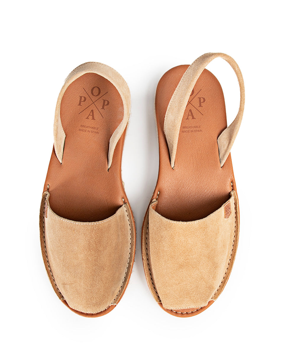 Flat Vila Beige Split Leather Menorcan Sandals