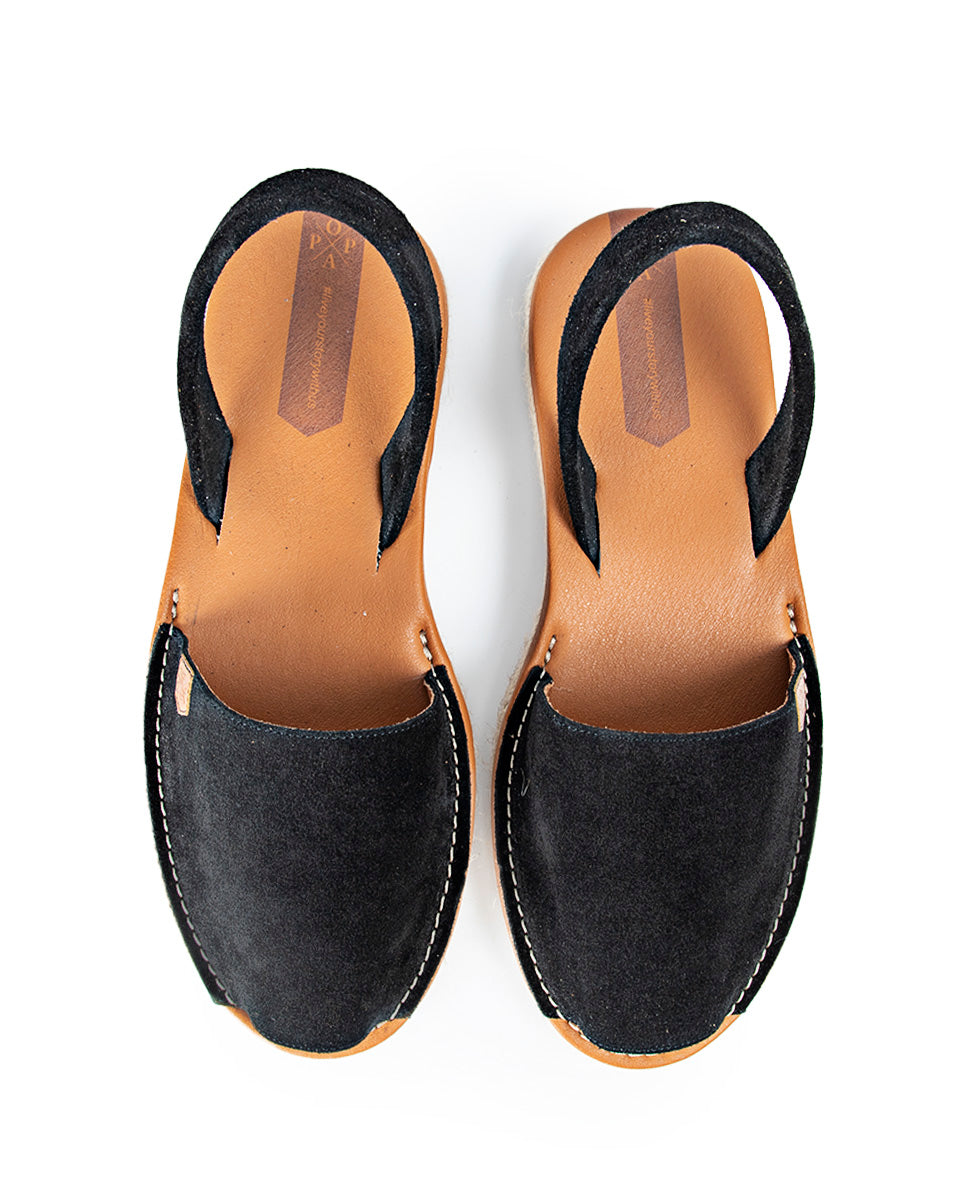 Sandales minorquines plates en cuir fendu noir Vila