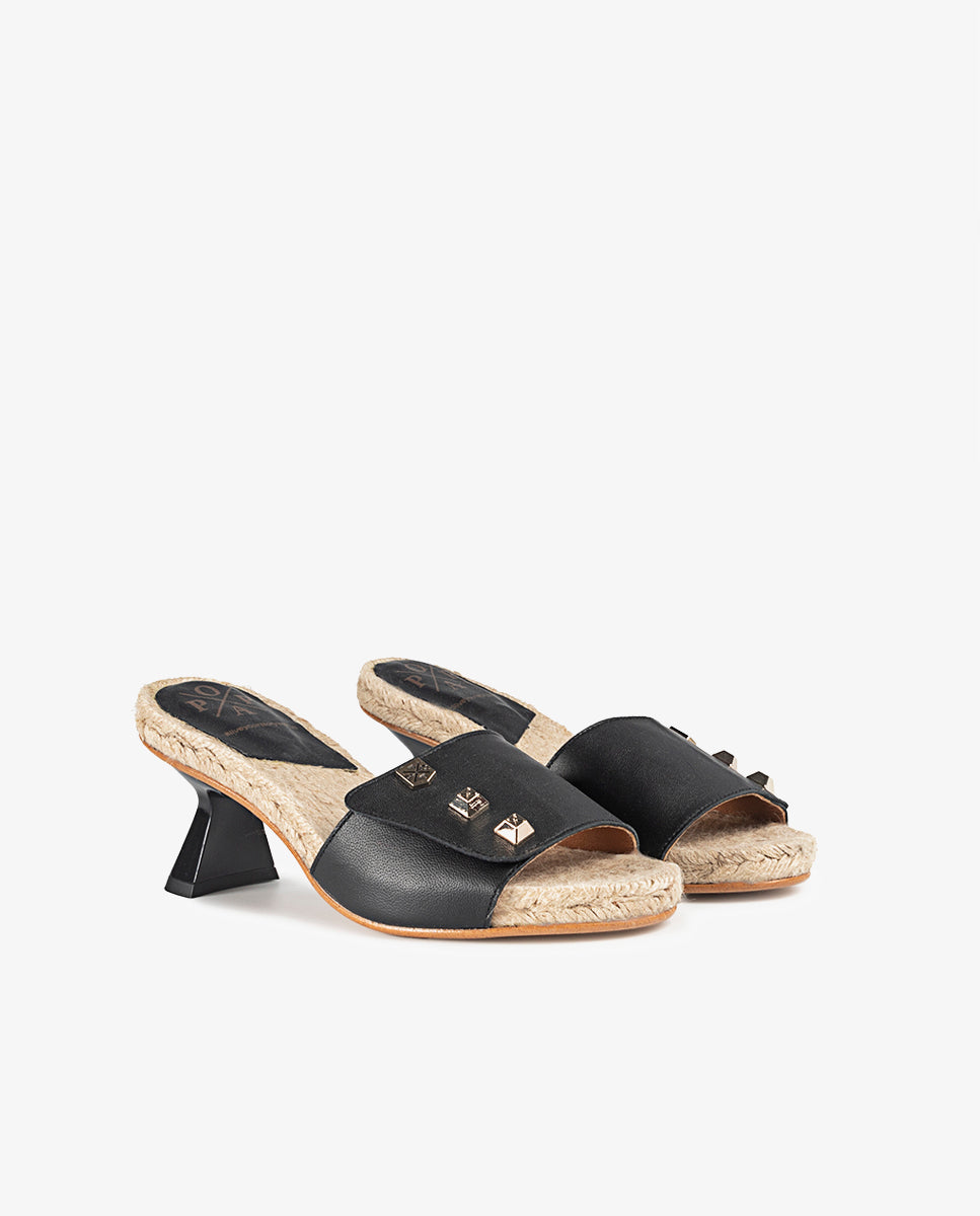 Black Napa Cabane Heeled Sandal