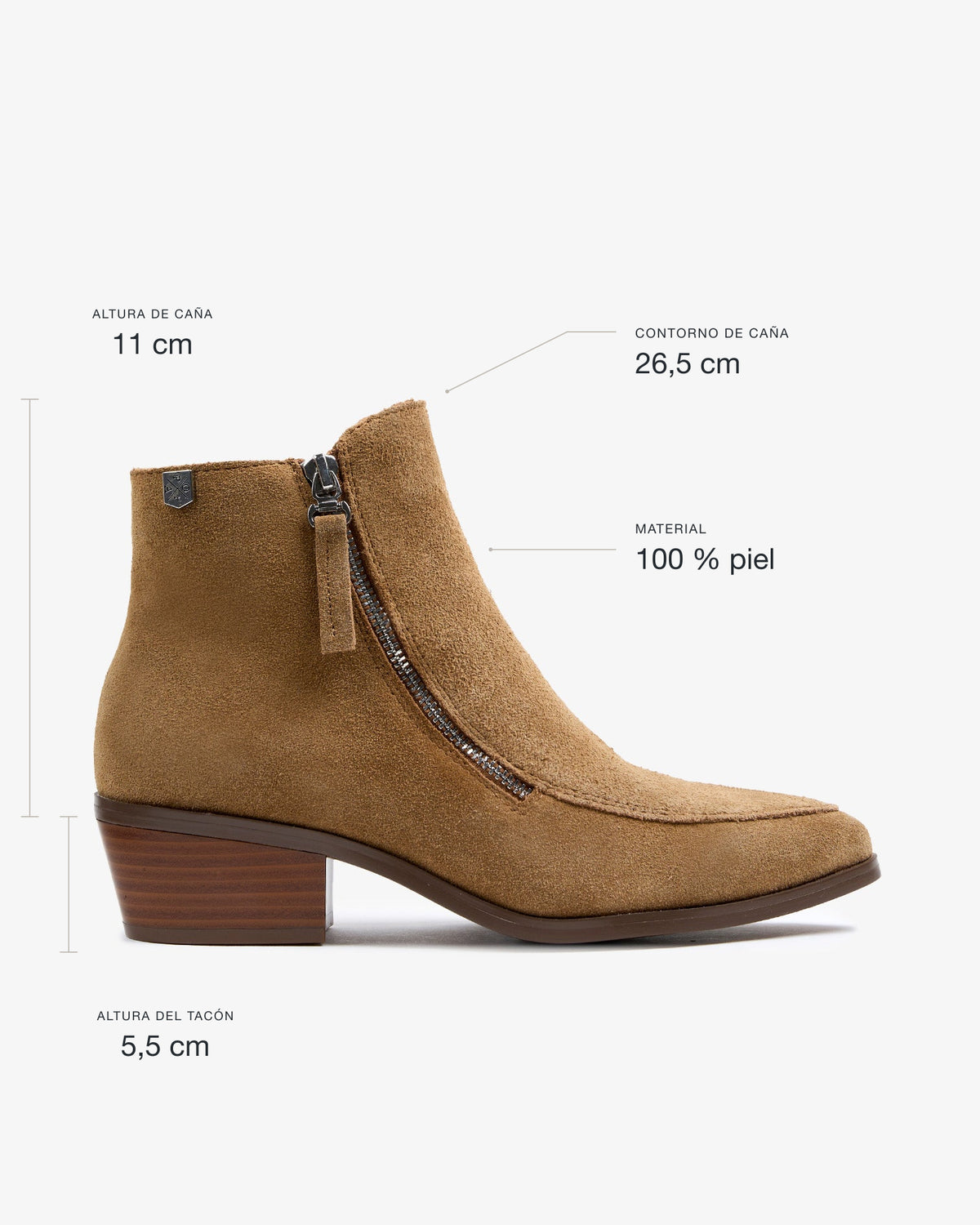 Bottine en daim marron avec fermeture zippée urbaine 
