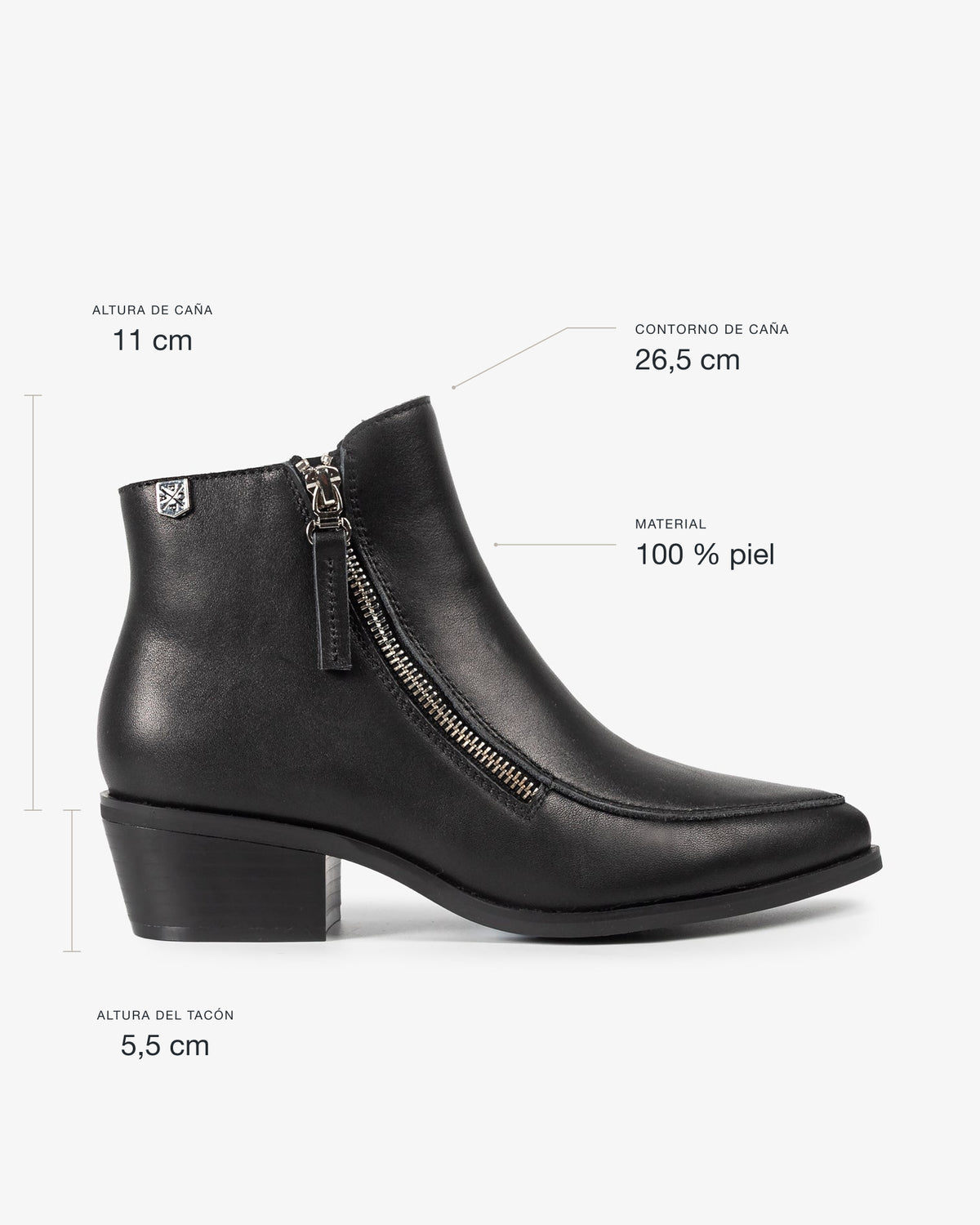 Bottine en Cuir Noir avec Fermeture Éclair Urbaine 