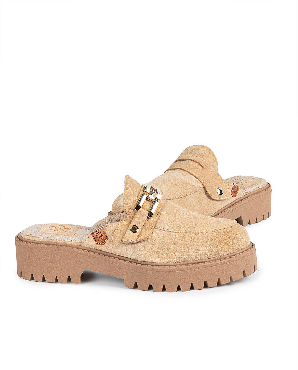 Mauna Beige Suede Platform Mule