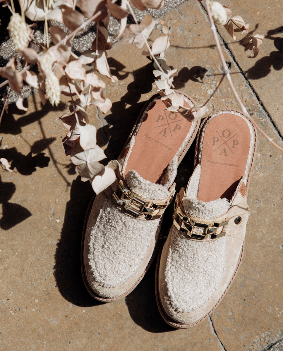 Beige Mauna Sheepskin Platform Mule