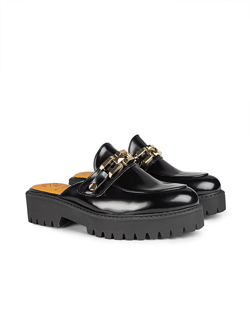 Mauna Black Leather Platform Mule