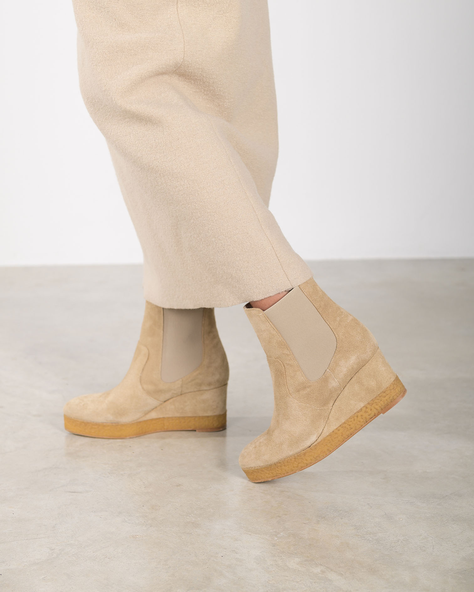 Sequoya Beige Leather Wedge Heel Boot