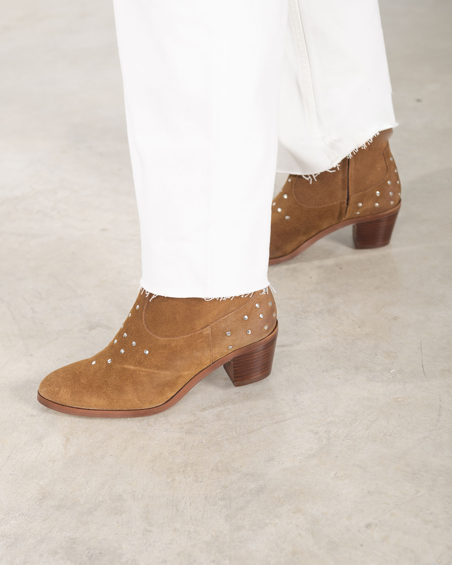 Milan Heeled Boot in Brown Leather and Studs