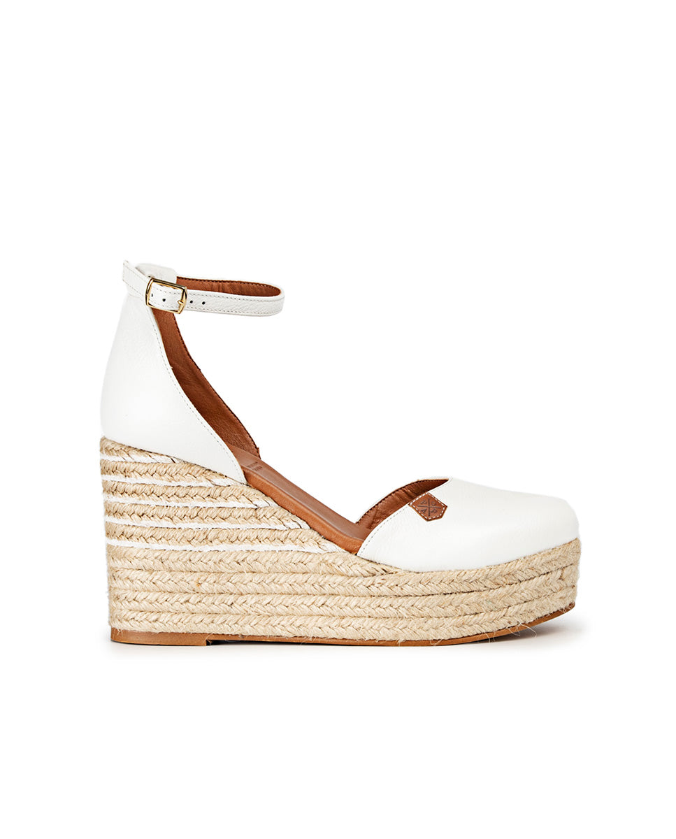 White Leather Ambolo High Wedge