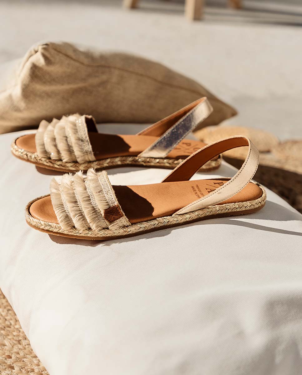 Beige Fringed Mendoza Flat Menorcan Sandals
