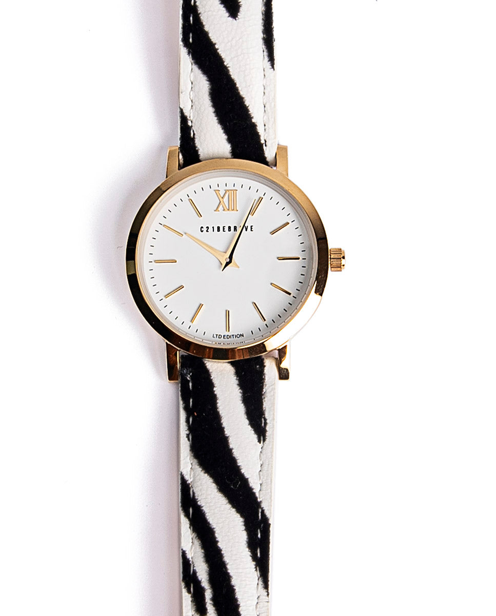 Bepopa Black&White Zebra Gold Watch